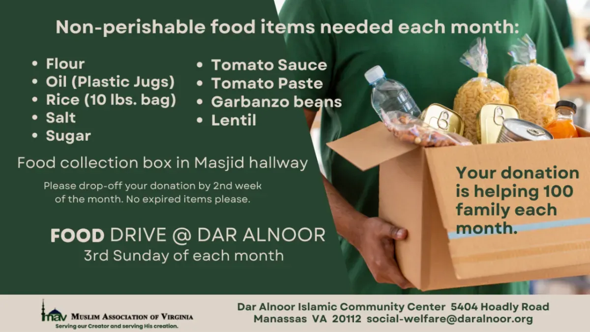 Monthly Food Drive at Dar Alnoor