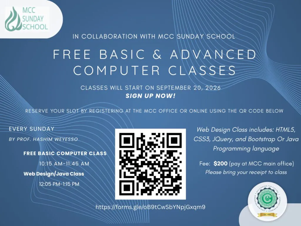 MCC Sunday School Computer Classes