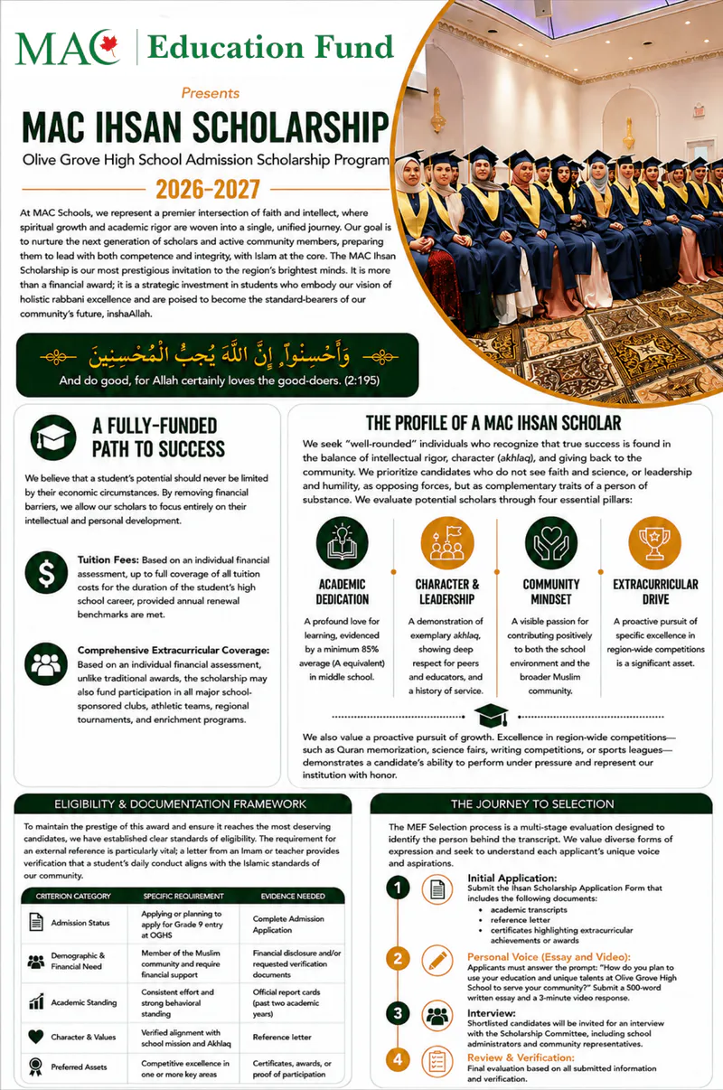 MAC Ihsan Scholarship for Olive Grove High School Admission (2026-2027)