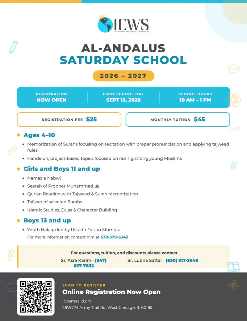 Al Andalus Saturday School Registration for 2026-2027