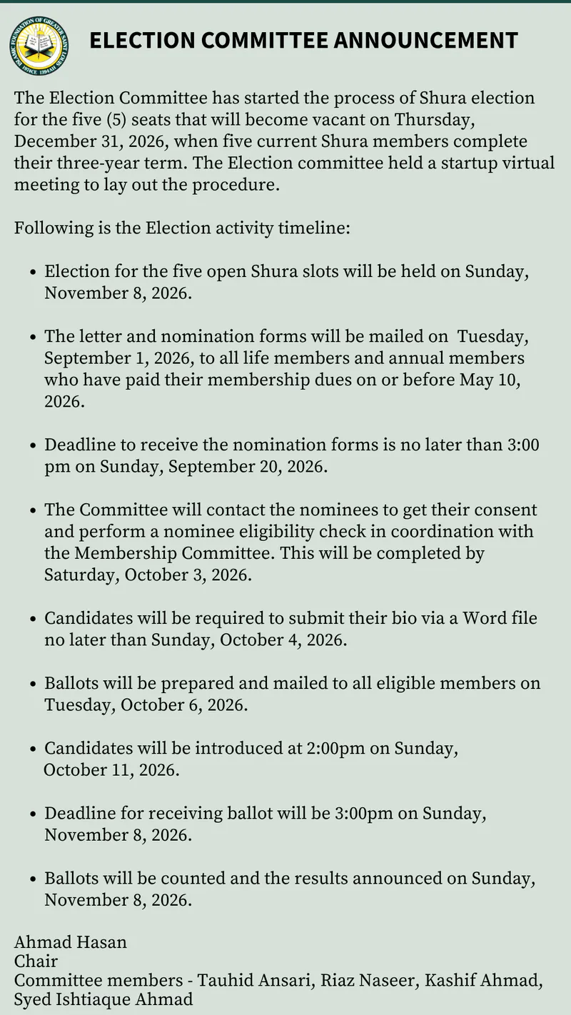 Shura Election for Five Open Seats