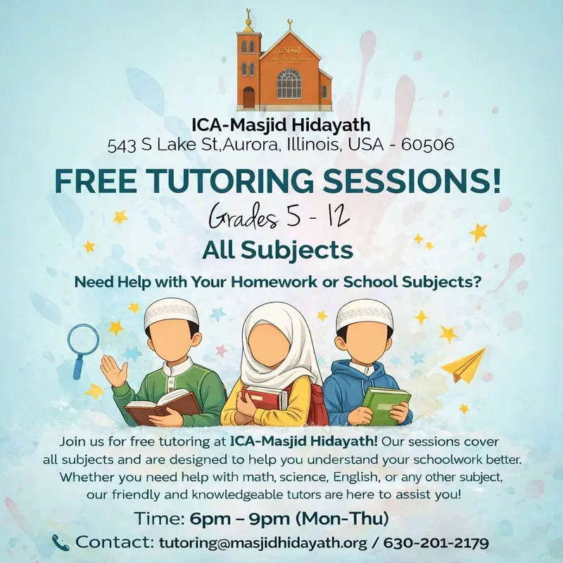 Free Tutoring for Grades 5-12 at ICA Masjid Hidayath