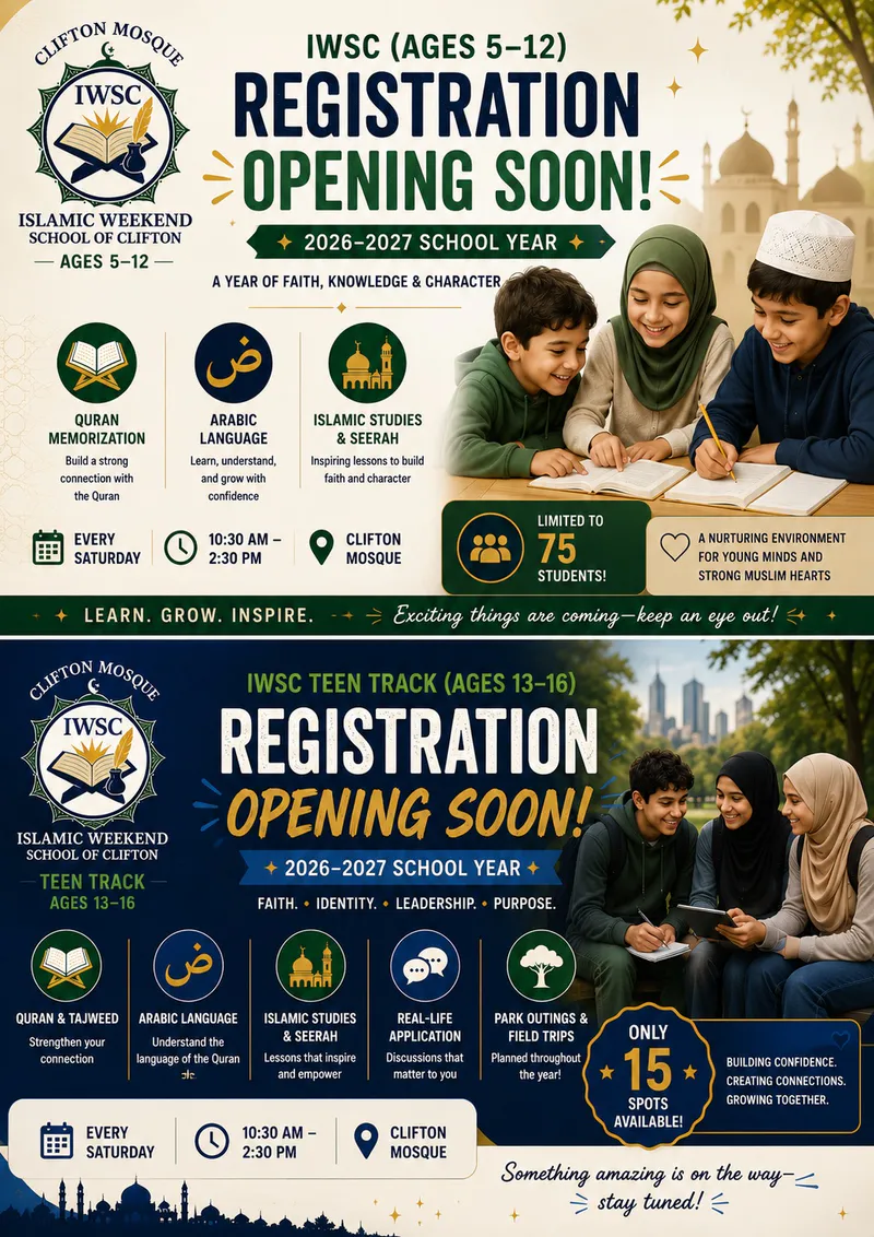 Islamic Weekend School of Clifton (IWSC) – Saturday Sessions