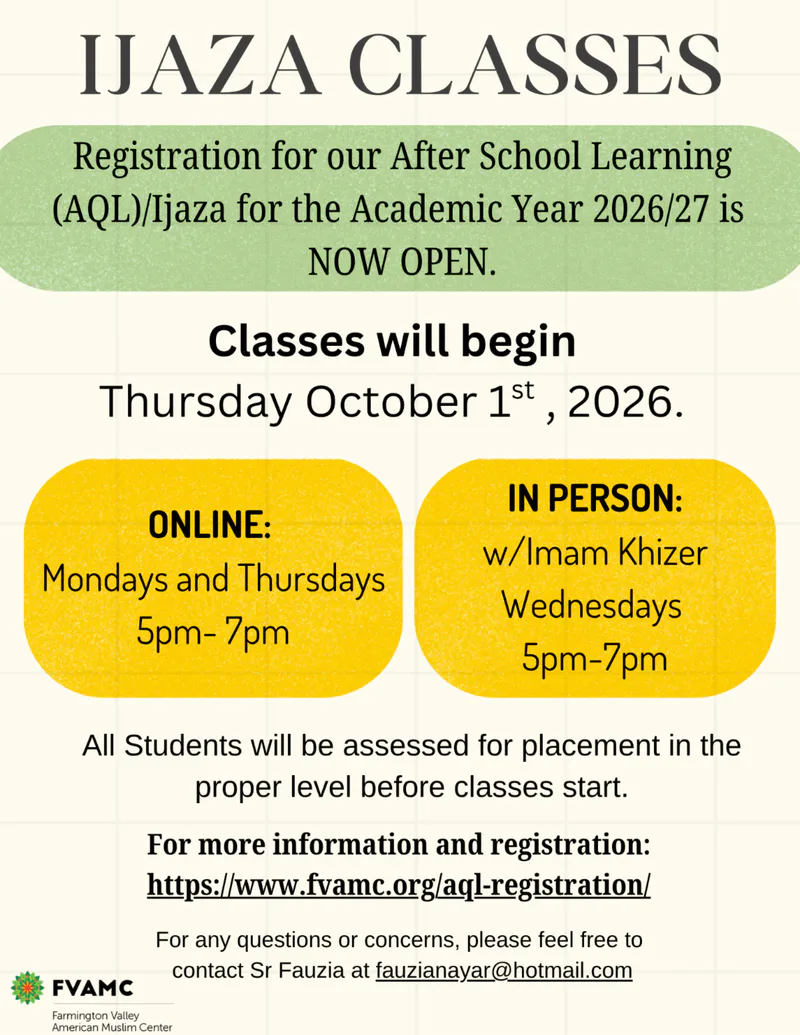 Ijaza Classes Registration Open for Academic Year 2026/27